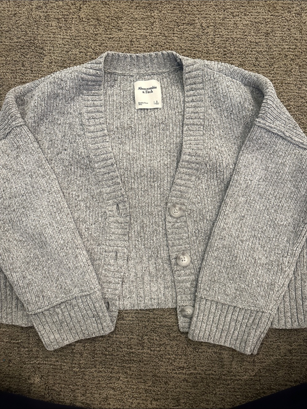 Abercrombie & Fitch Light Gray Ribbed Button Cardigan
